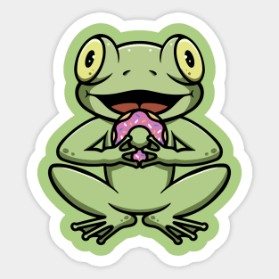 Cute Frog Eating Donut Sticker
